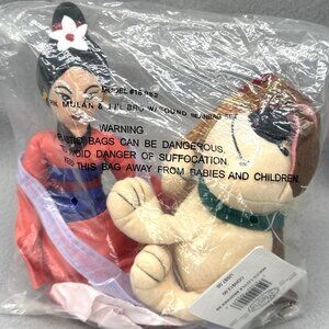 Mulan Traditional Pink Little Brother Disney Store Bean Bag Stuffed Toy Set of 2